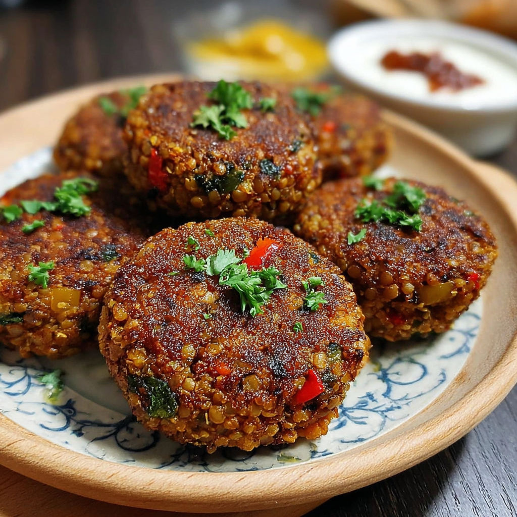 Une recette de cakes de légumes grillés servis sur un plateau.