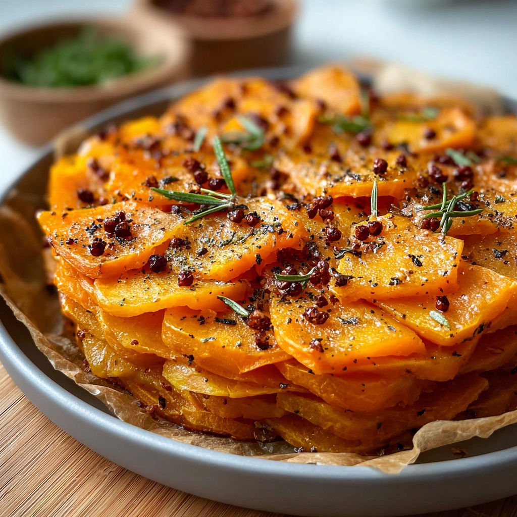 Une pile de patates dolci et cipolle sur un plateau.