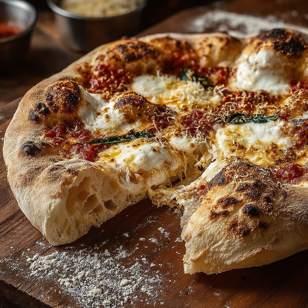 Une pizza maison, faite maison, avec des herbes et des fromages.