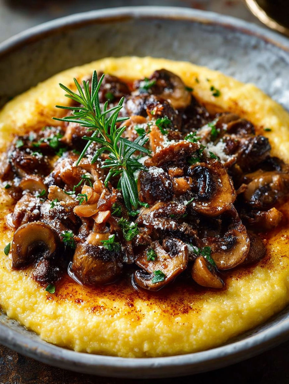 Une recette de mushrooms sur un plat de pâtes.