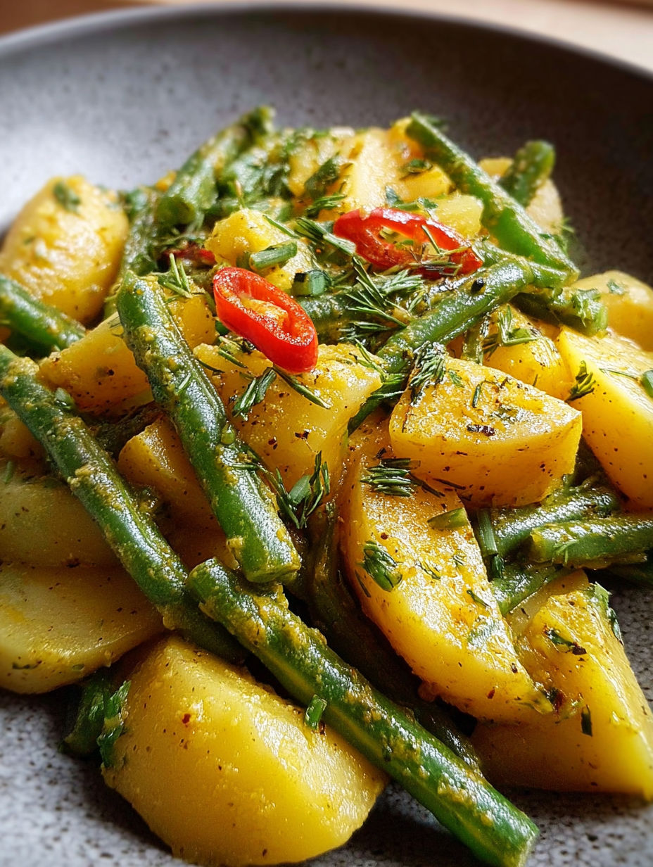 Une recette de légumes verts et de pommes de terre avec des épices.