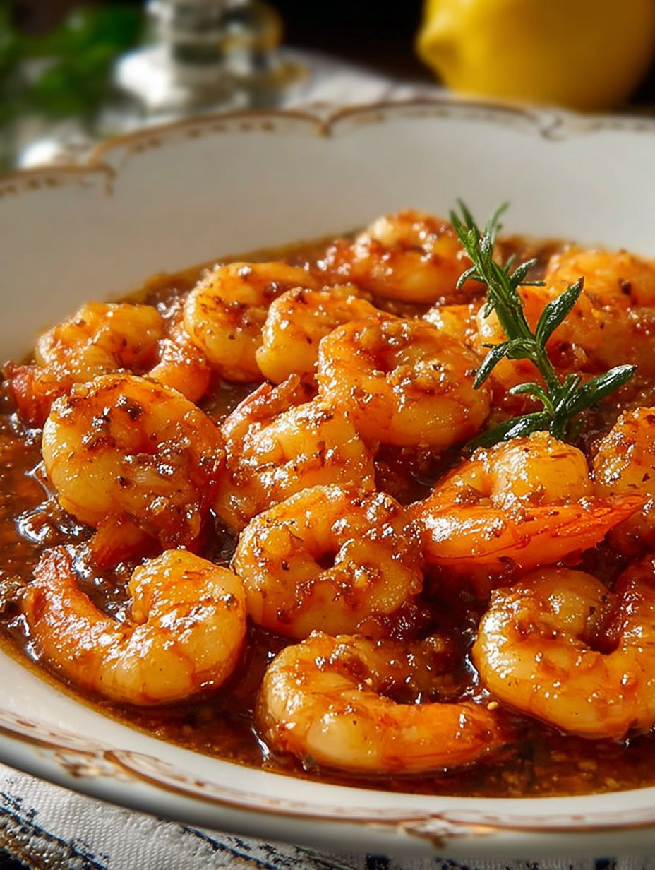 Shrimp etouffée dans un bol avec des herbes fraîches.