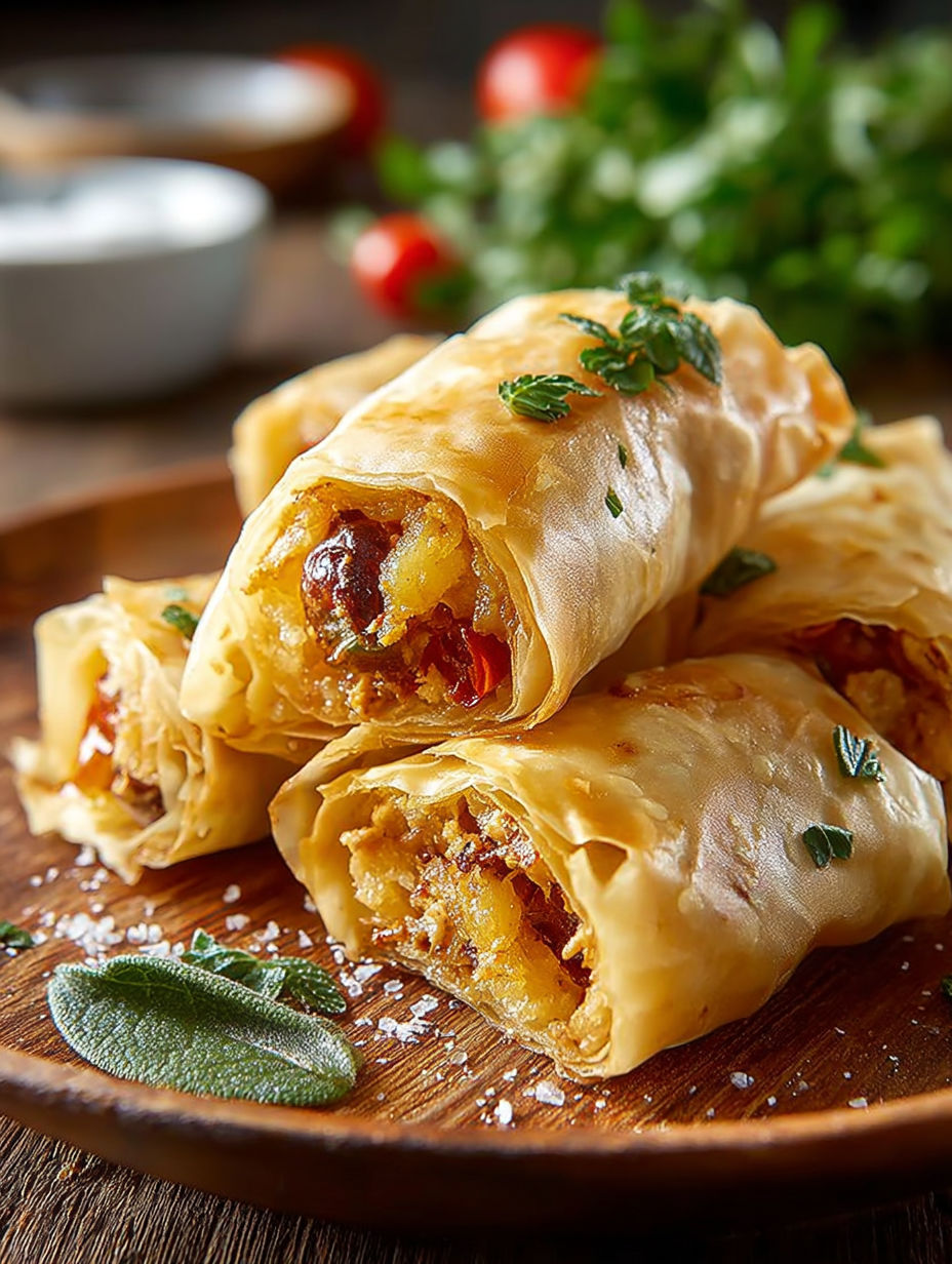 Rotoli fillo tonno patate - des images de recettes de gastronomie.