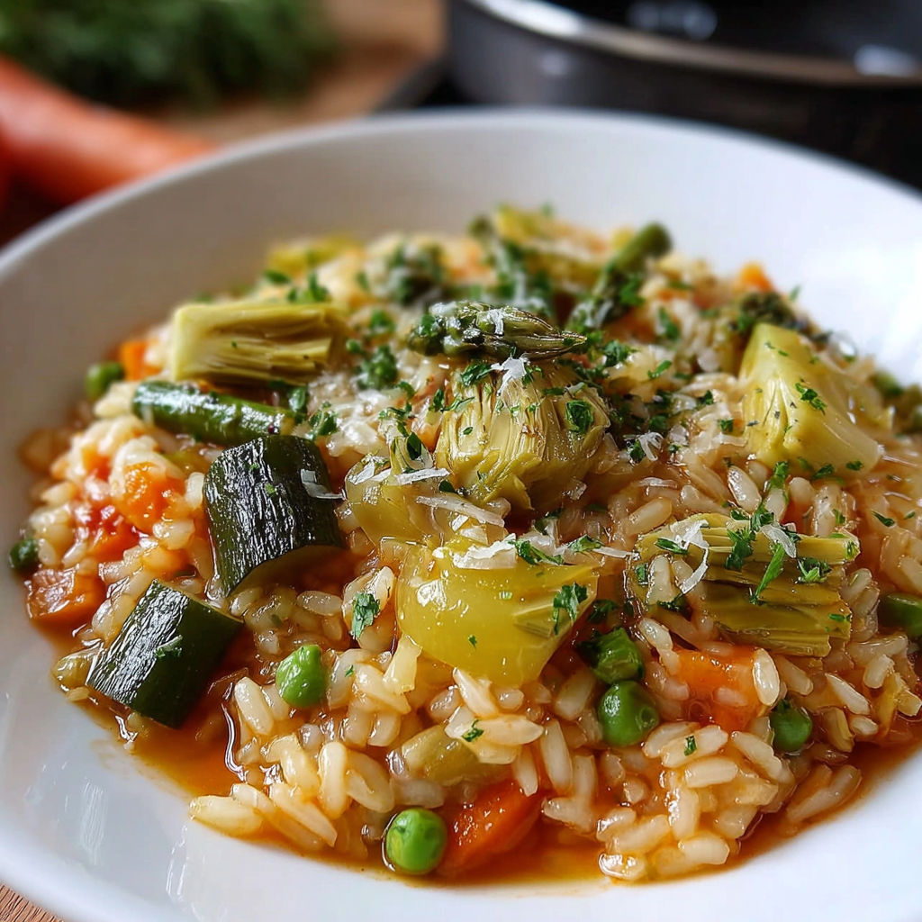 Une assiette de riz et légumes, incluant des carottes, des pois et des épinards, est servie sur une table.