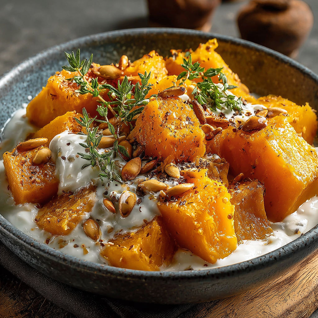 Une salade de zucca avec salsa et yaourt.