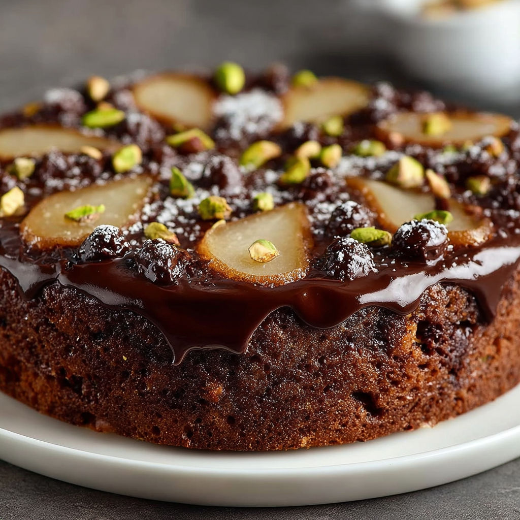 Une torta pere cioccolato secca sur un plateau.