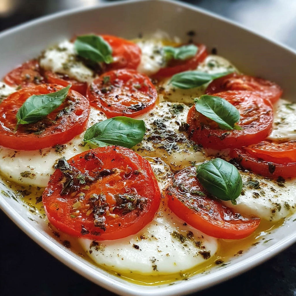 Une salade de tomates et basilic avec des pâtes à la ricotta.