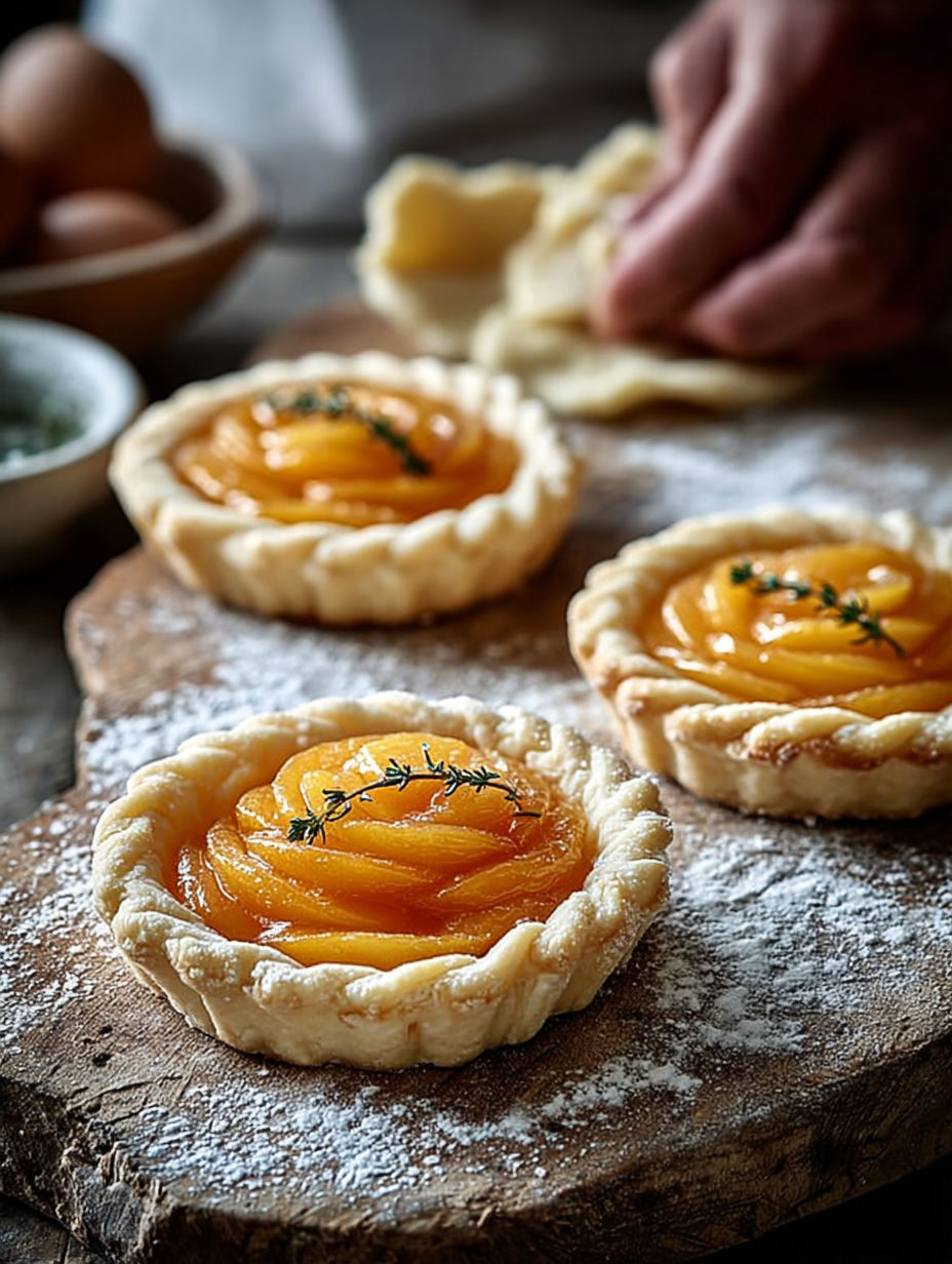 Une tortine de pommes avec une garniture d'herbes.