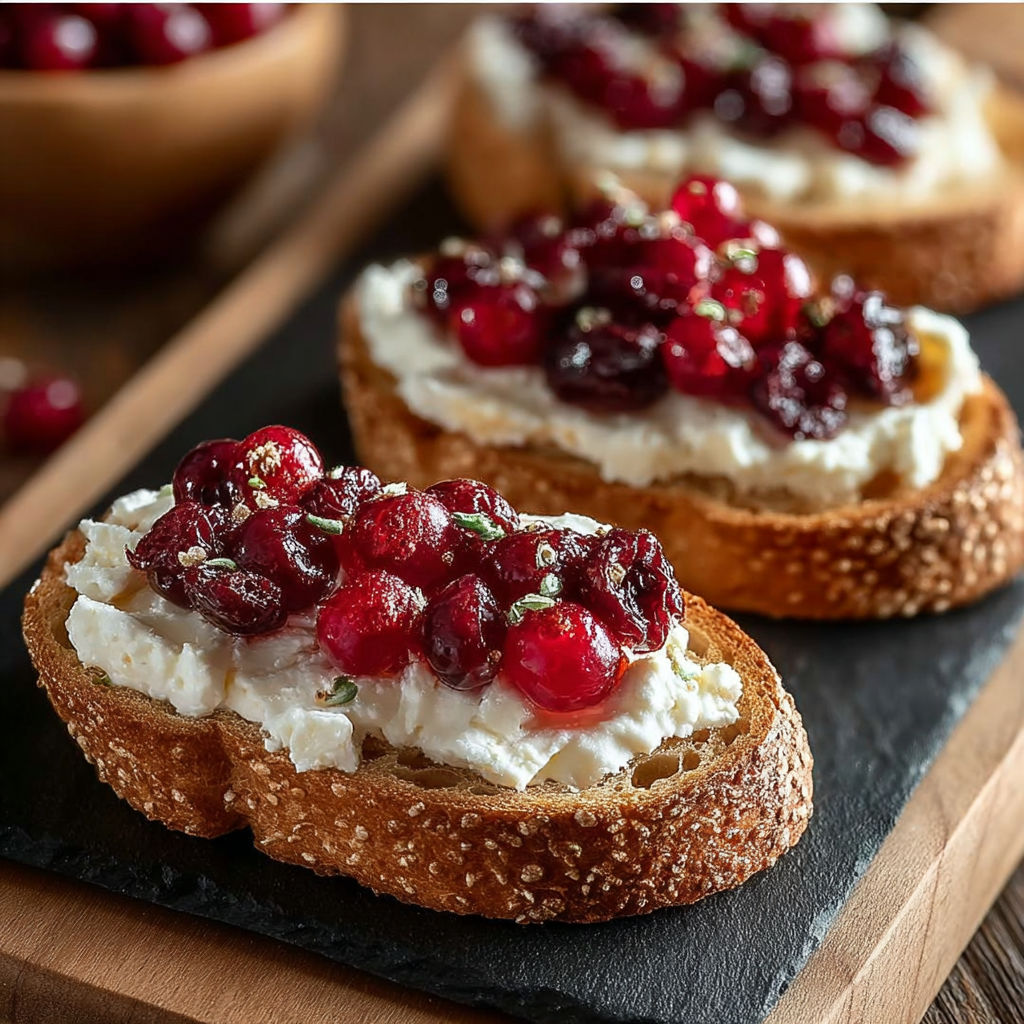 Une tranche de pain grillé avec des cerises et du fromage.