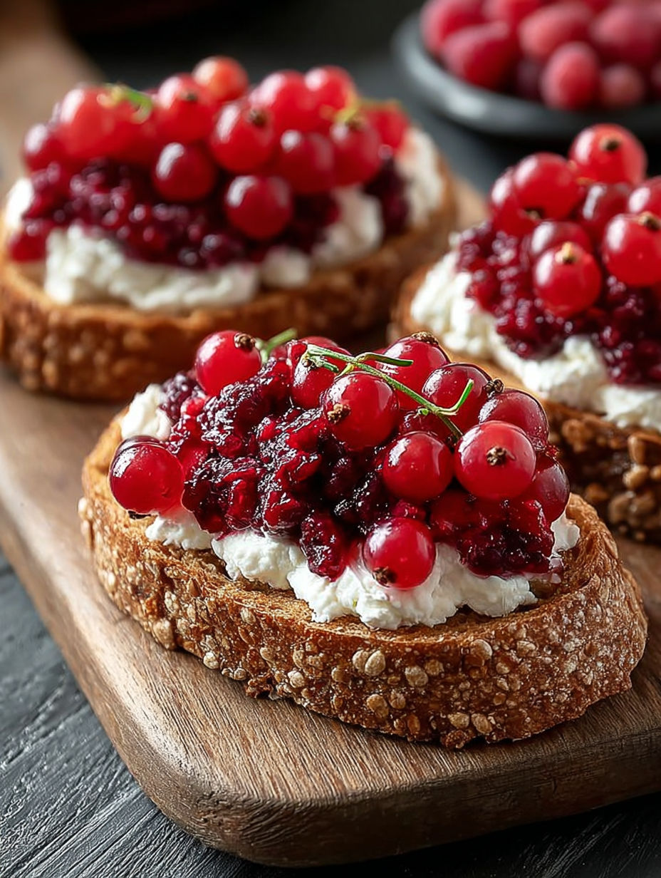 Une tartine de pain grillé avec des cerises fraîches et du fromage blanc.