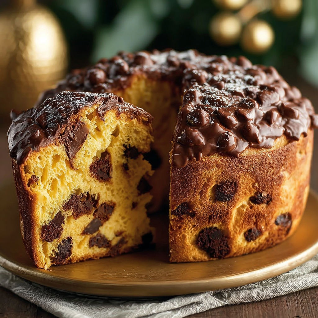 Une portion de Panettone cioccolato soffice est servie sur un plateau d'argent.