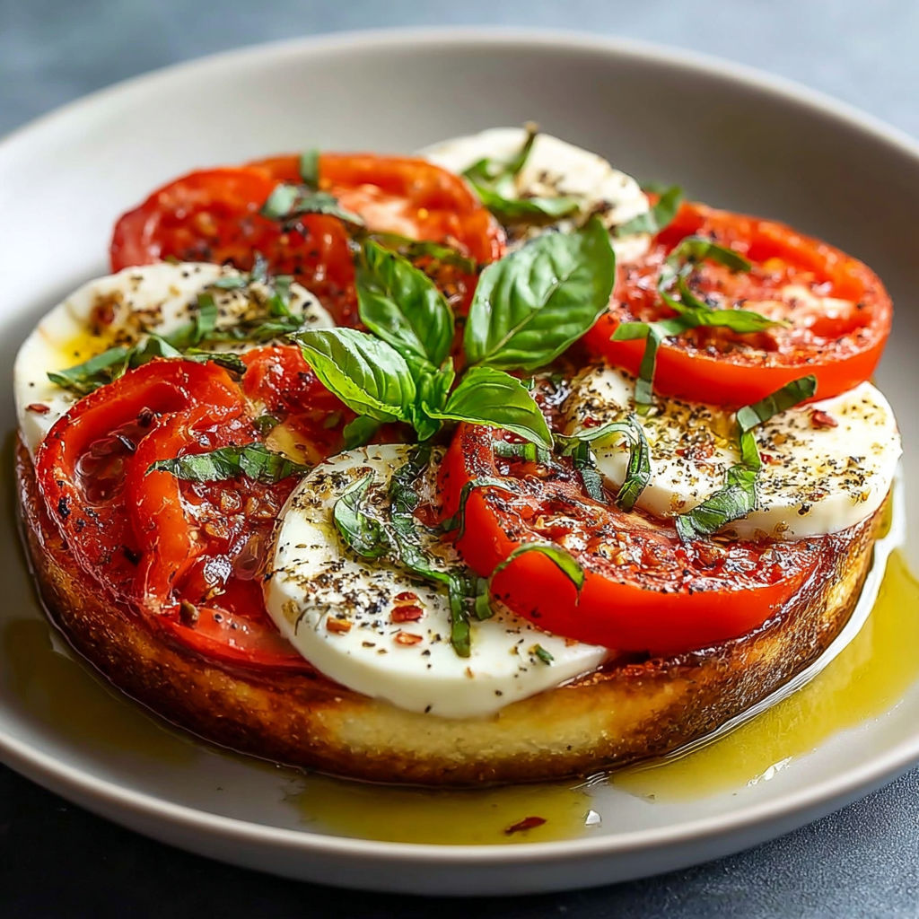 Une salade de Caprese avec des tomates, mozzarella et des feuilles de basilic.