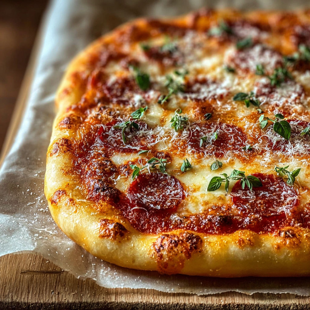 Une pizza maison avec des tomates, des oignons et des herbes.