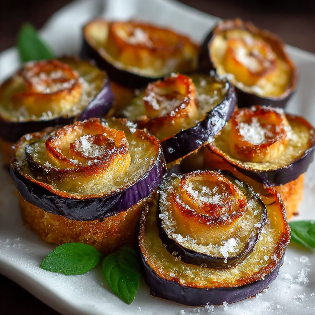 Une recette de gâteaux à la purée d'aubergine, avec des garnitures de herbes et de sel.