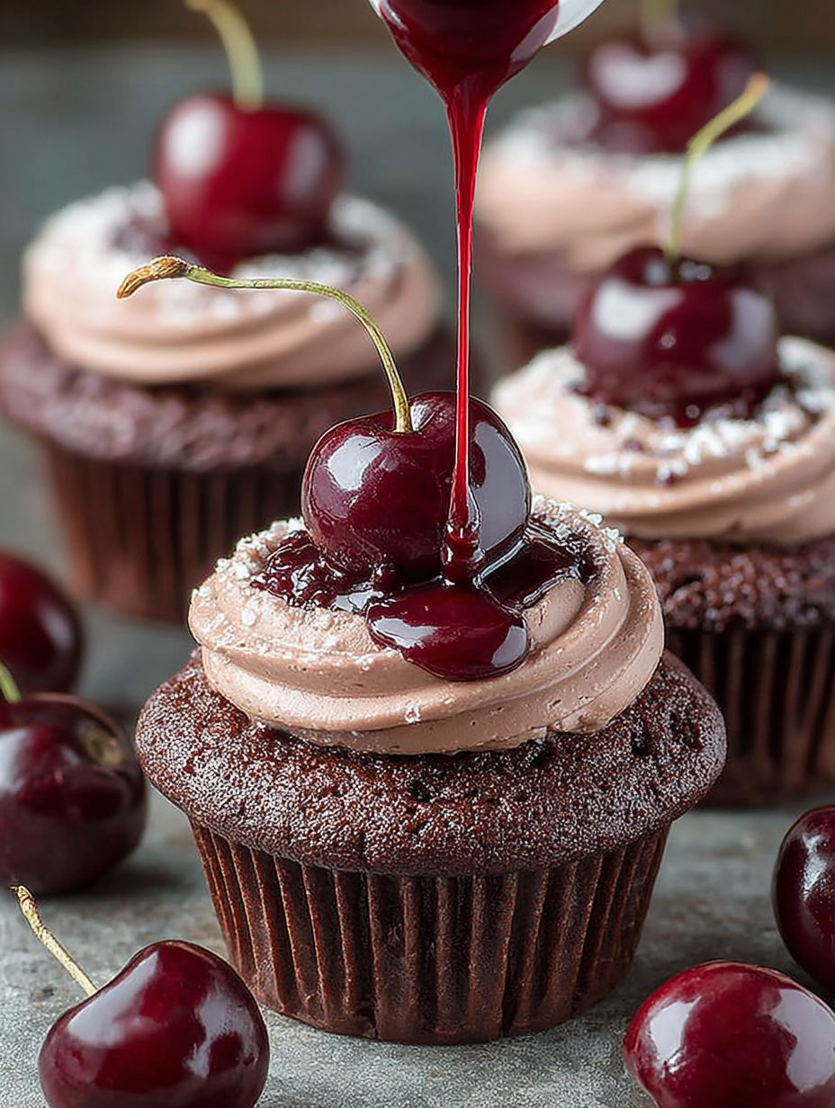 Un délicieux cupcake au chocolat avec une sauce de cerise.