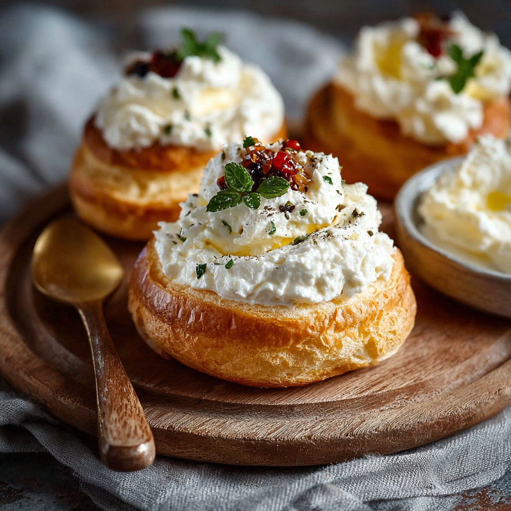 Deserts de crème fraîche et de crêpes sur un plateau.