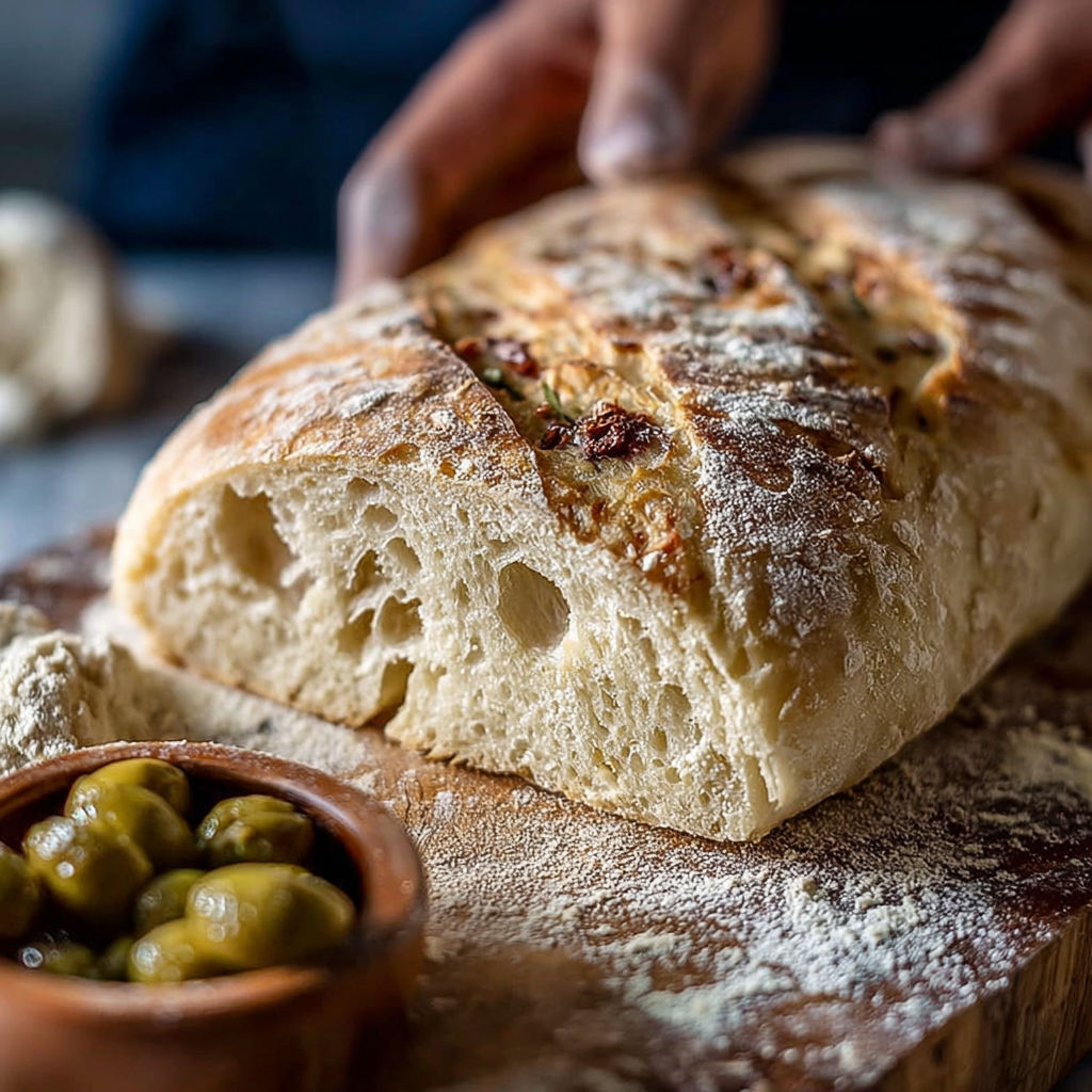 Une pâte de pizza fraîche, avec des olives et du fromage, est prête à être cuite.