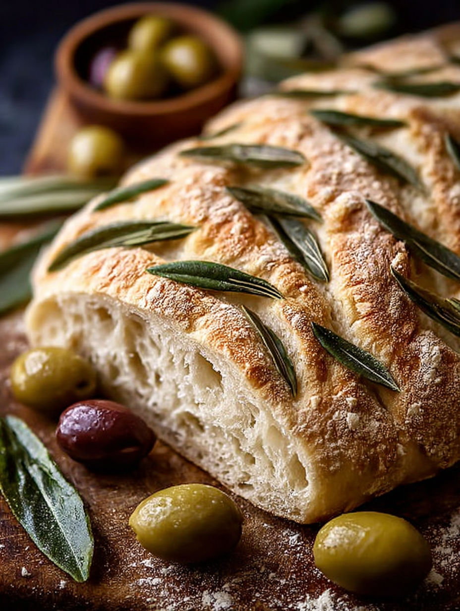 Une pâte de pizza fraîche, avec des olives et des herbes, prête à être cuite.