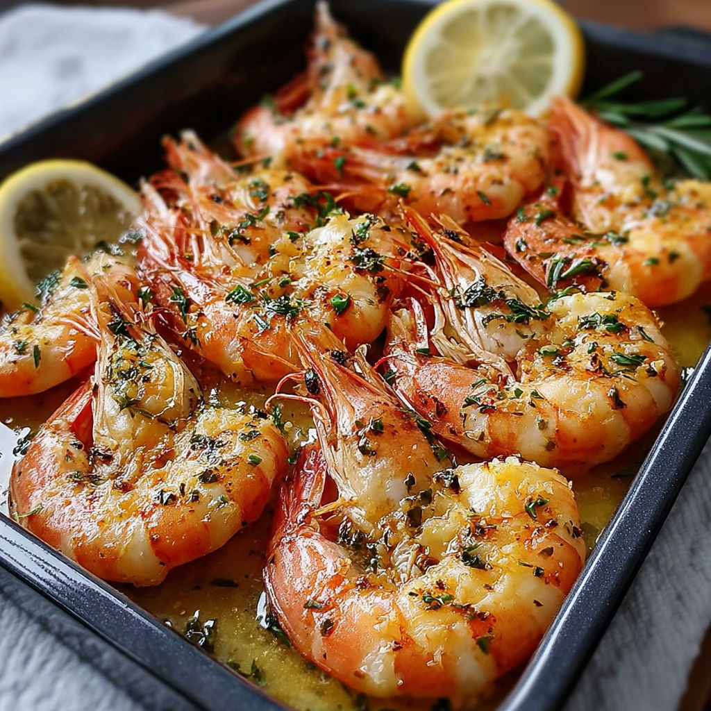 Unsure of the recipe name, but the image shows a dish with shrimp and lemon slices, likely a shrimp and lemon dish.