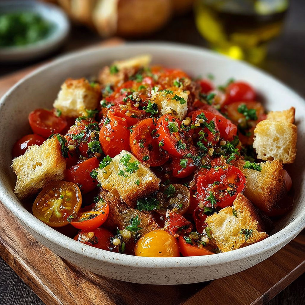 Un plat de pomodorini pane croccante facile.
