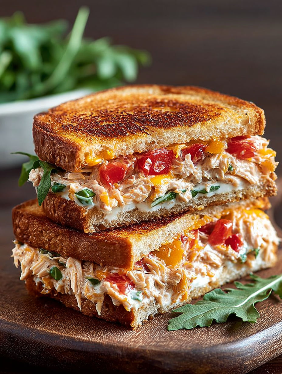 Un sandwich de tonno cheddar est dégusté sur une table.