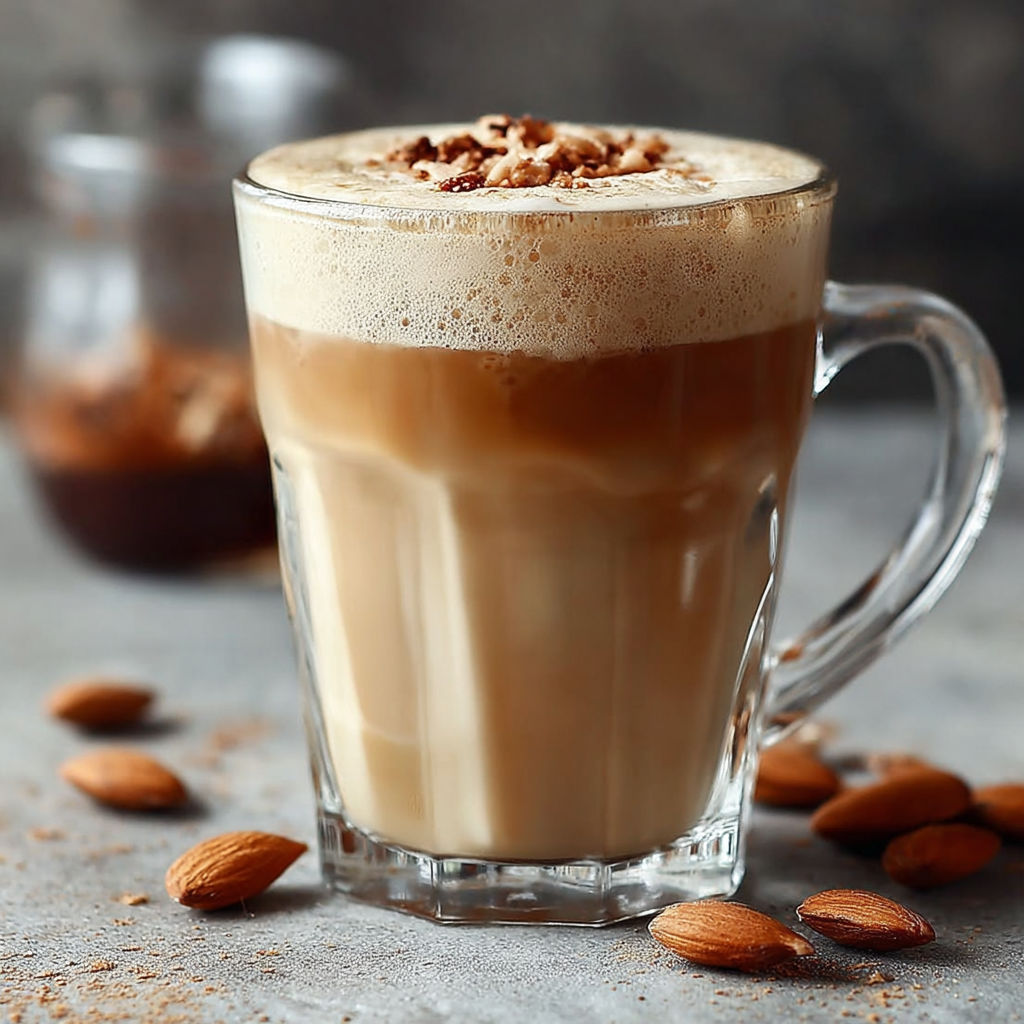 Un café freddo latte mandorle est présenté dans un verre.