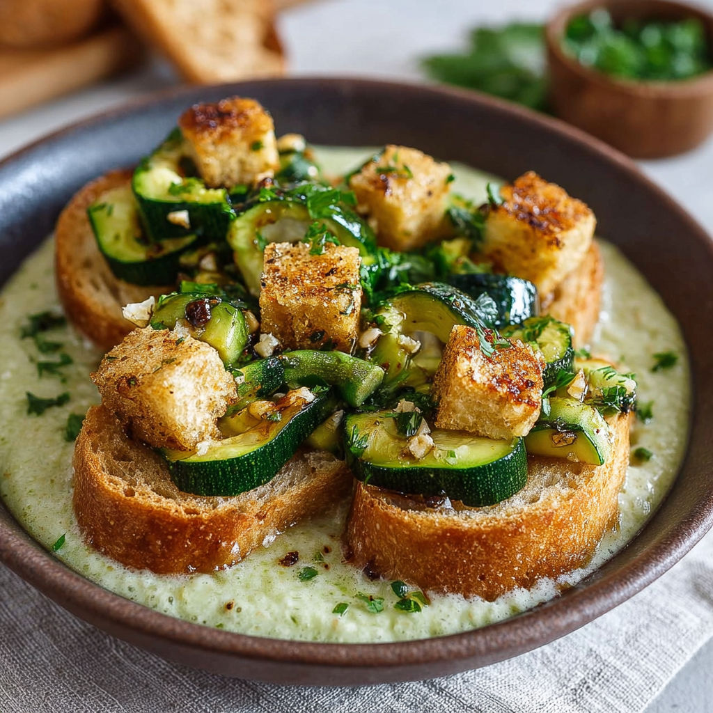 Une recette de salade de courgette et de pâtes, servie dans un bol sur une table.
