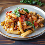 Penne con basilico e pomodoro.