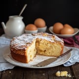 Una tavolata con un dolce in una tazza e uova in un piatto.