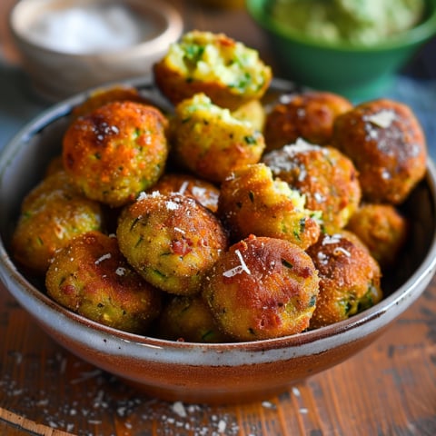 Una ciotola con polpettini di patate e erbe.