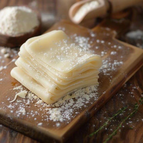 Un pile di formaggio bianco sul legno.