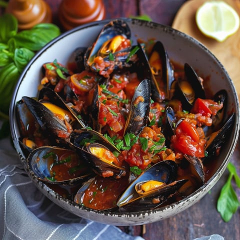 Una ciotola di pesce con peperoni e basilico.