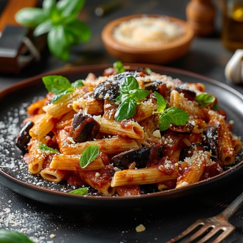 Penne con verdure e formaggio.