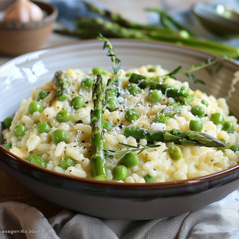 Riso con asparagi e peperoni.