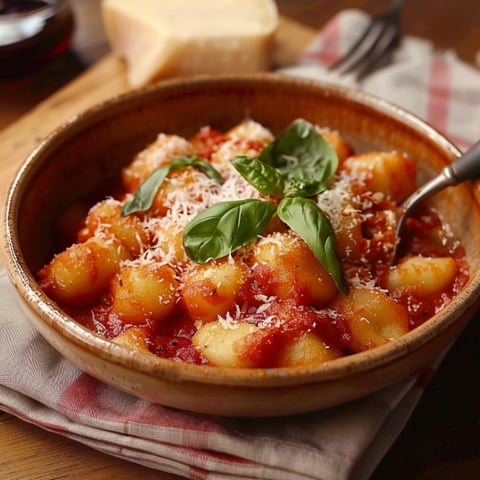 Una ciotola con pasta e foglie di basilico.