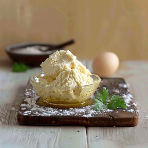 Una ciotola di crema di formaggio con una spatola di legno.