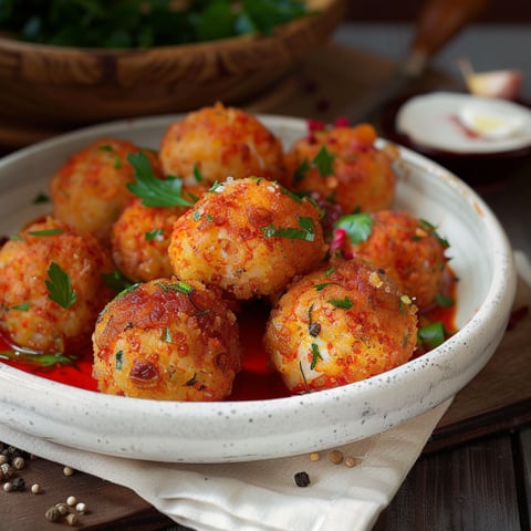 Una ciotola con 10 gnocchi in una salsa rossa.