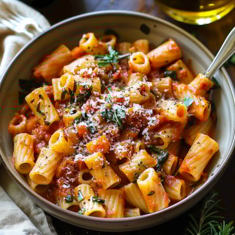 Una ciotola di pasta con verdure e formaggio.