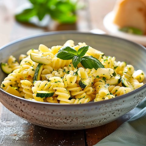 Una ciotola di pasta con verdure.