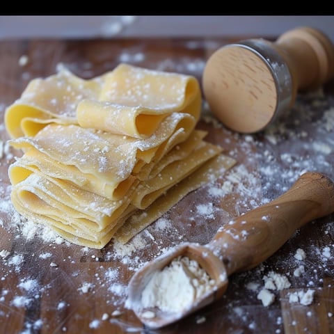 Pasta in polvere sulla tavola.