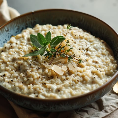 Una ciotola di riso con erbe e parmigiano.