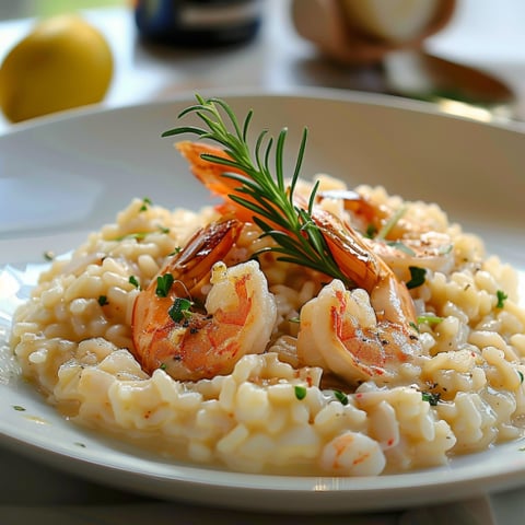 Riso con gamberi e erbe.