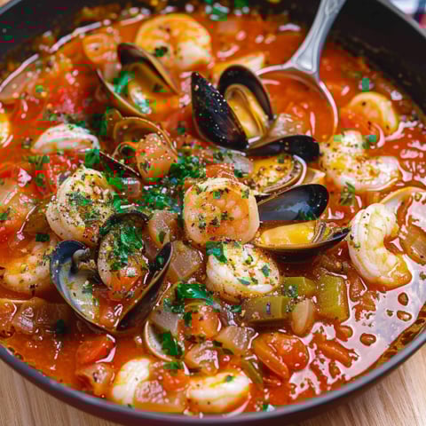 Una ciotola di minestrone con cipolla, scallops e conchiglie.