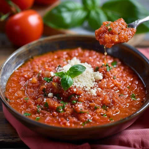 Una tazza di minestrone con basilico.