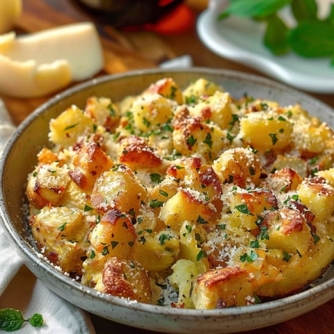 Piatti di patate con erbe e formaggio.