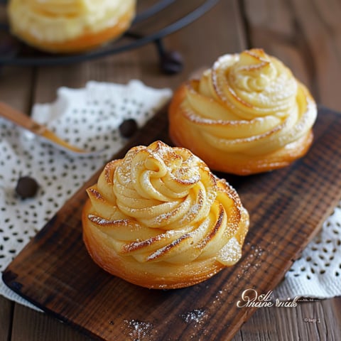 Due bignè con crema e zucchero.