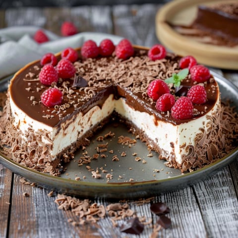 Un cake a base di cioccolato con frullati rosse.