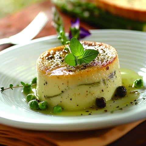 Un piatto con una torta e verdure.