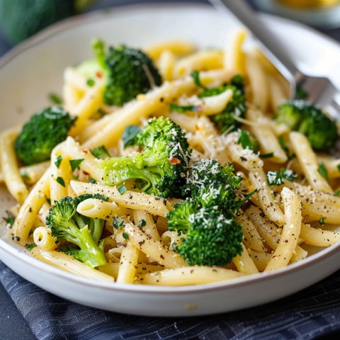 Penne con broccoli e parmesan.