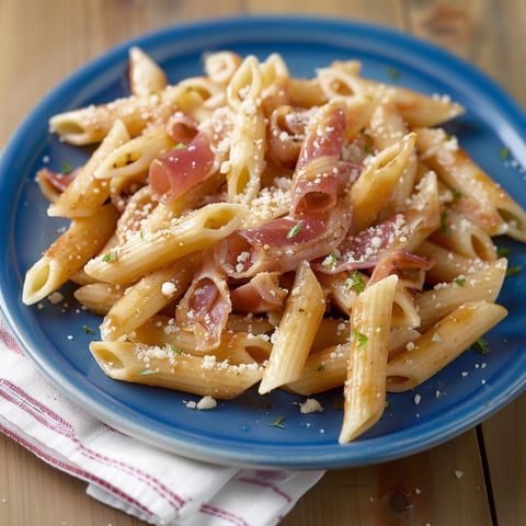 Penne con prosciutto e formaggio.